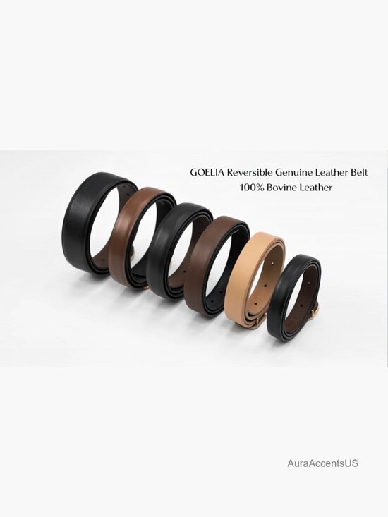 Reversible Genuine Leather Belt with Gold Buckle for Jeans